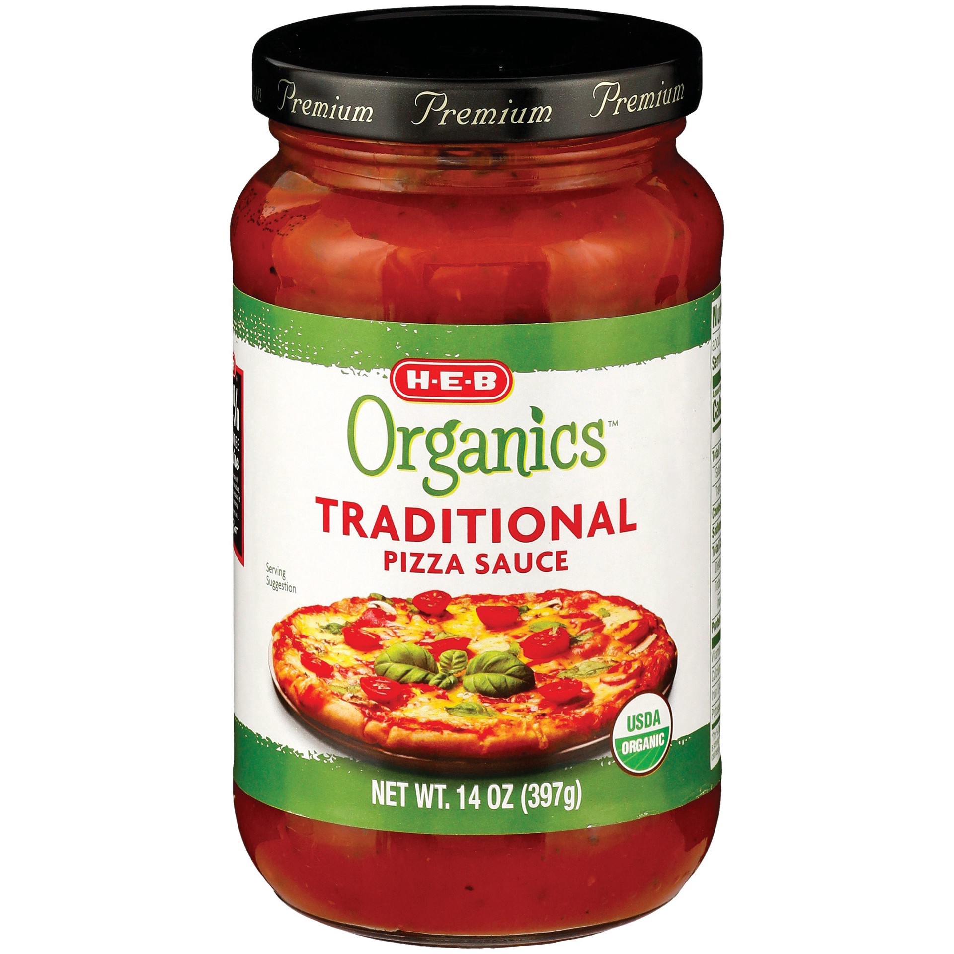 slide 1 of 1, H-E-B Organics Traditional Pizza Sauce, 14 oz
