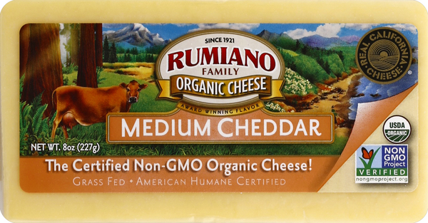 slide 1 of 1, Rumiano Organic Medium Cheddar, 8 oz