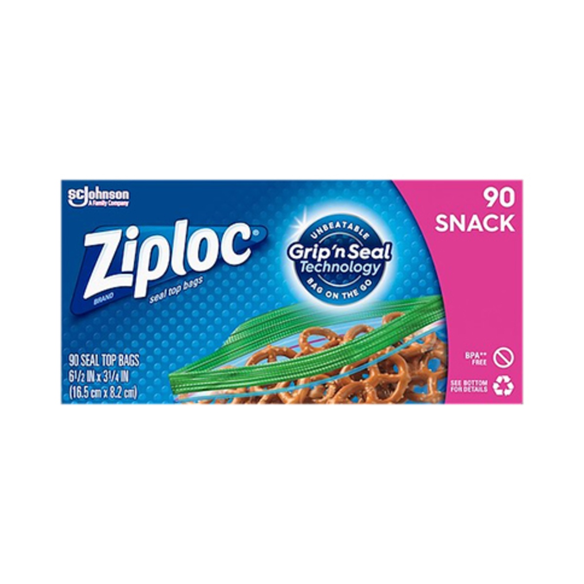 slide 1 of 1, Ziploc Snack Bags, 90 ct
