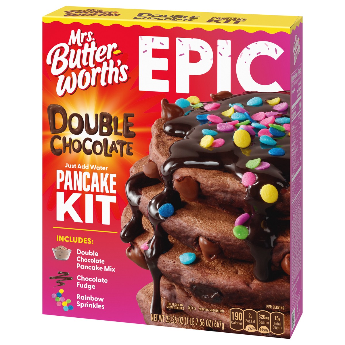slide 6 of 9, Mrs. Butterworth's EPIC Double Chocolate Pancake Kit, 23.5 oz., 23.56 oz