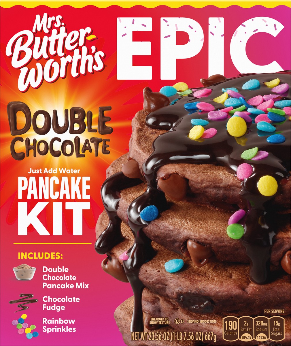 slide 5 of 9, Mrs. Butterworth's EPIC Double Chocolate Pancake Kit, 23.5 oz., 23.56 oz
