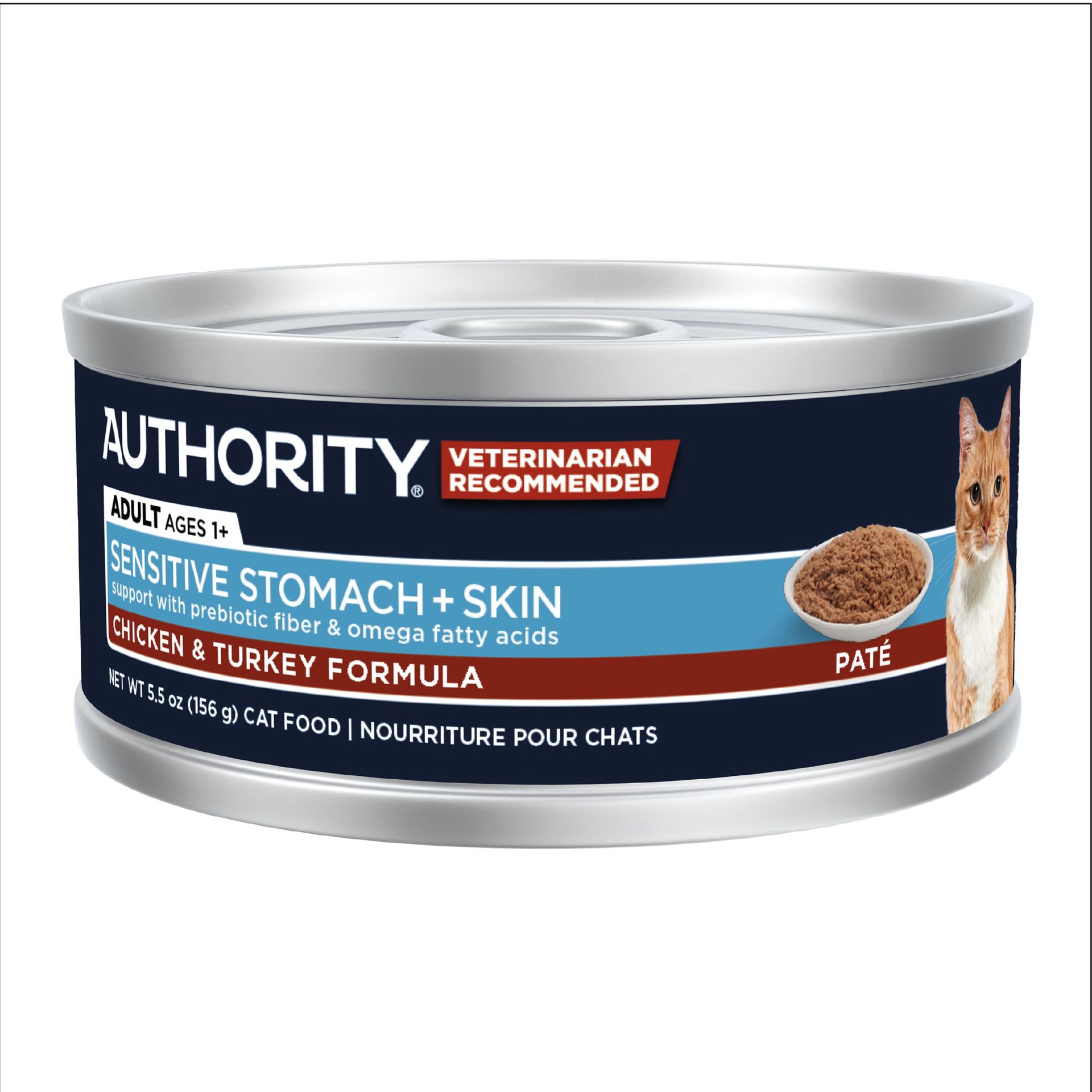 slide 1 of 1, Authority Cat - Adult, Wet Food, Sensitive Stomach + Skin, Chicken, Turkey, 5.5 Oz, 5.5 oz