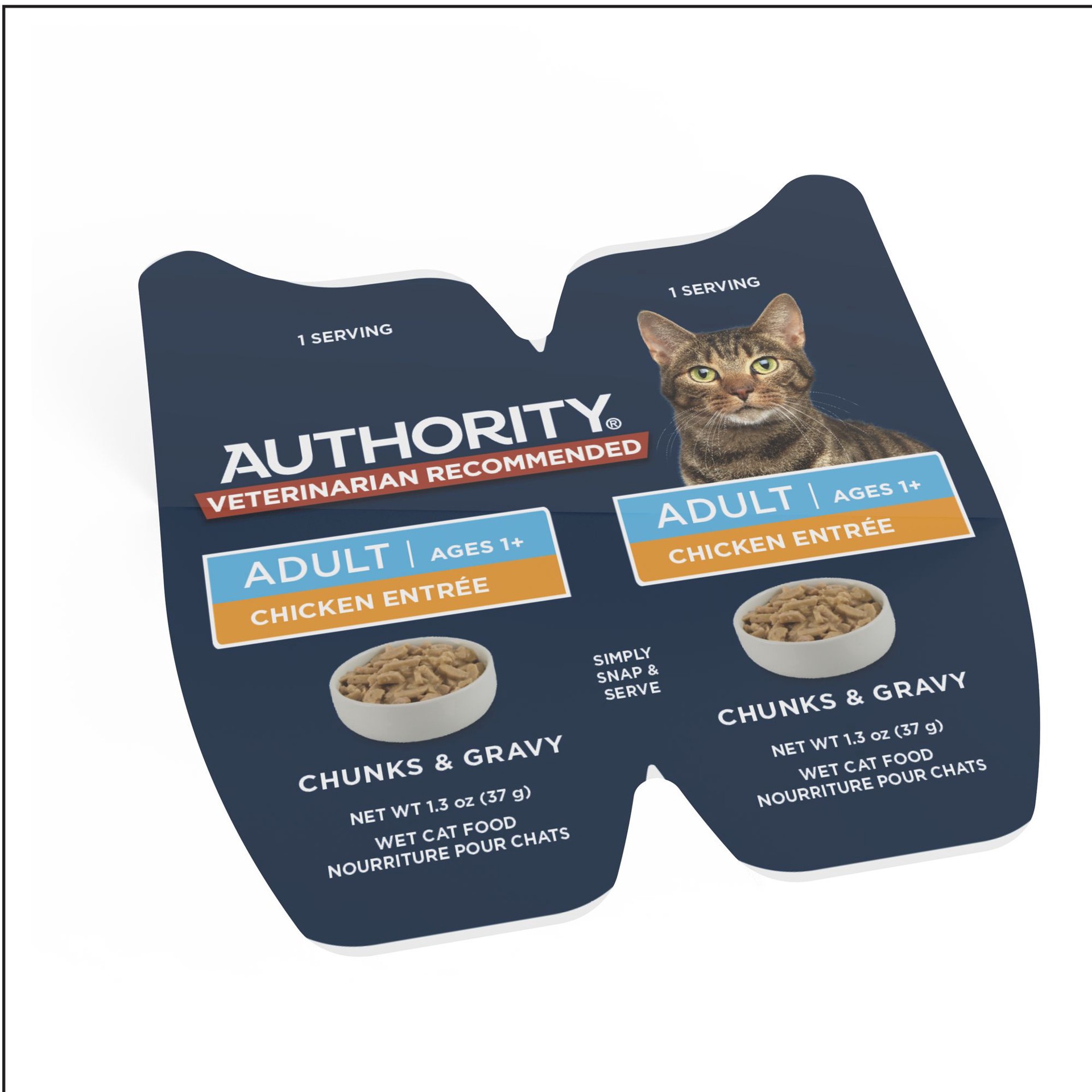 slide 1 of 1, Authority Cat - Adult, Wet Food, Split Cup, Chunks, Gravy, Chicken, 2.65 Oz, 2.65 oz