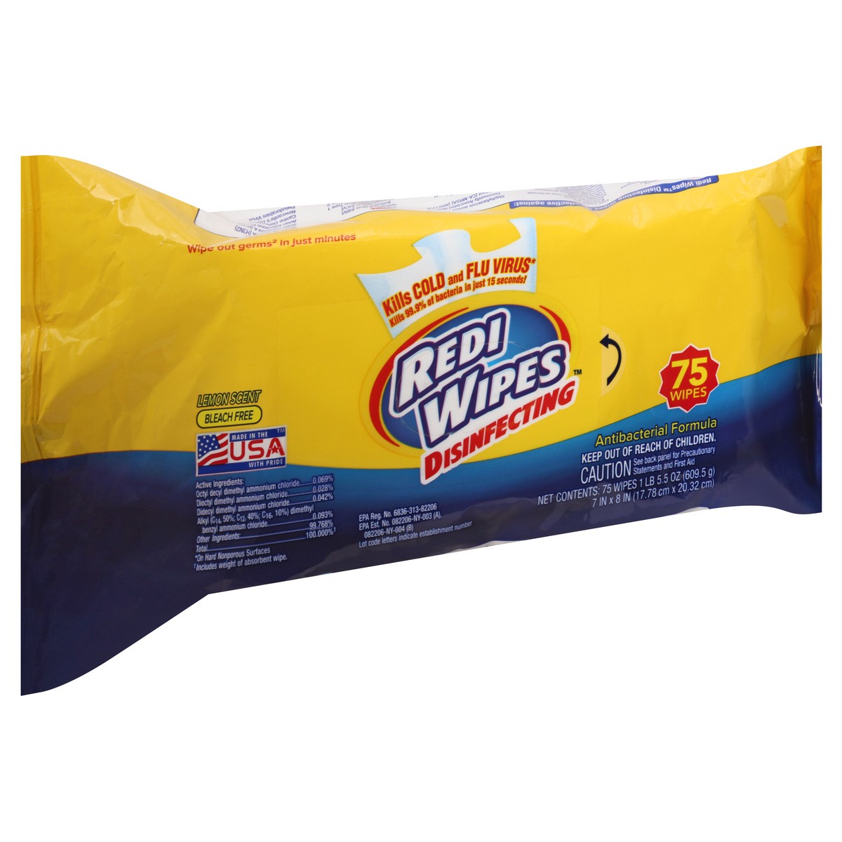slide 3 of 9, Redi Wipes Lemon Scent Disinfecting Wipes 75 ea, 75 ct