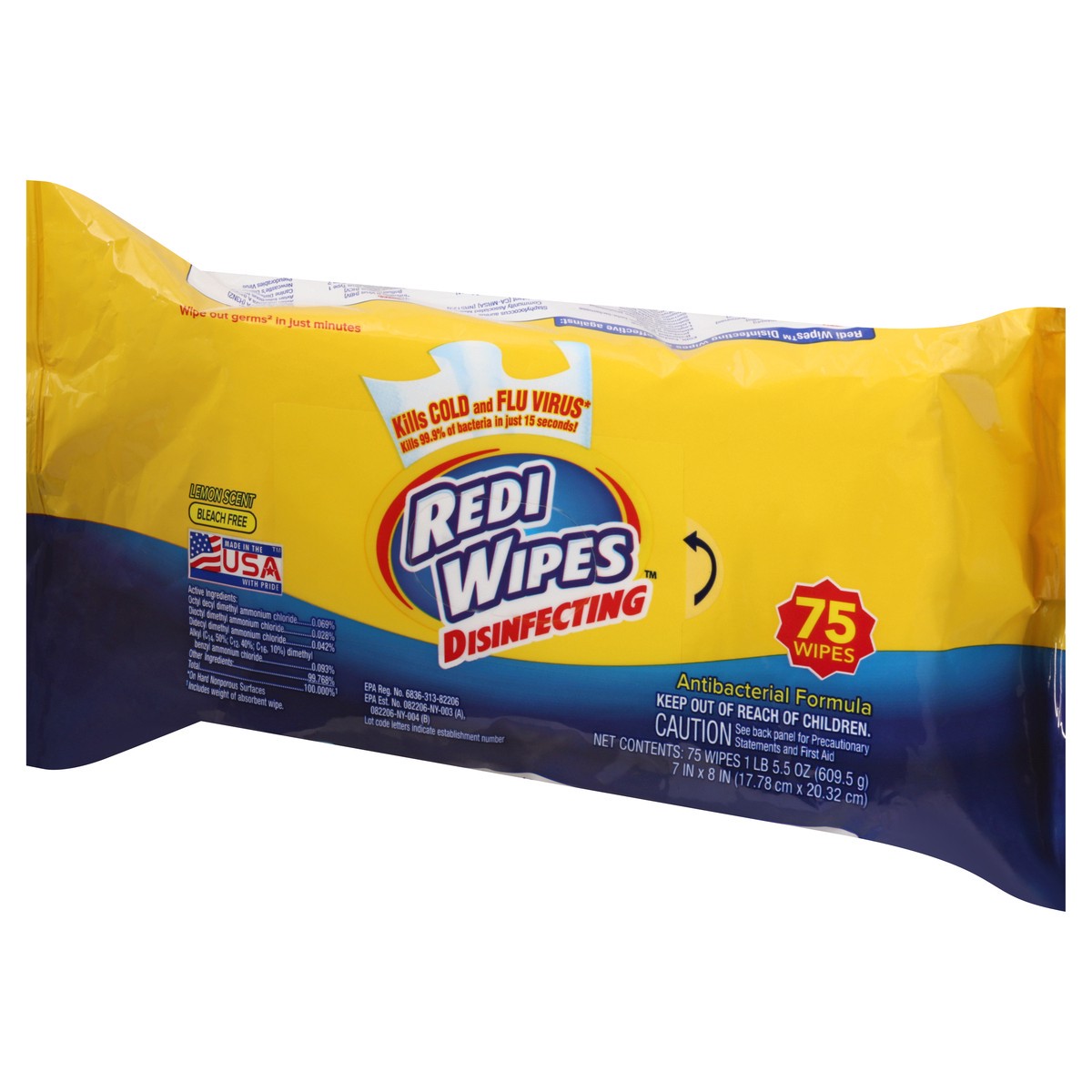 slide 5 of 9, Redi Wipes Lemon Scent Disinfecting Wipes 75 ea, 75 ct