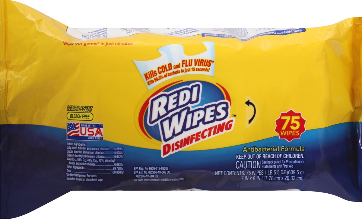 slide 2 of 9, Redi Wipes Lemon Scent Disinfecting Wipes 75 ea, 75 ct