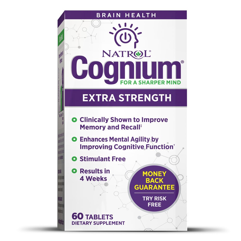 slide 1 of 4, Natrol Cognium Memory Extra Strength Silk Protein Hydrolysate 200mg, Dietary Supplement for Brain Health and Memory Support, 60 Tablets, 30 Day Supply, 60 ct