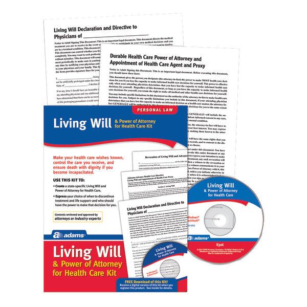slide 1 of 1, Adams Living Will & Power Of Attorney For Healthcare Kit, 1 ct