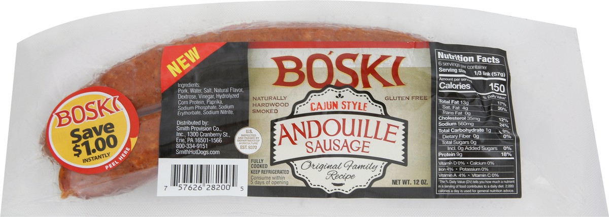 slide 2 of 2, Boski Cajun Style Andouille Sausage 12 oz, 12 oz