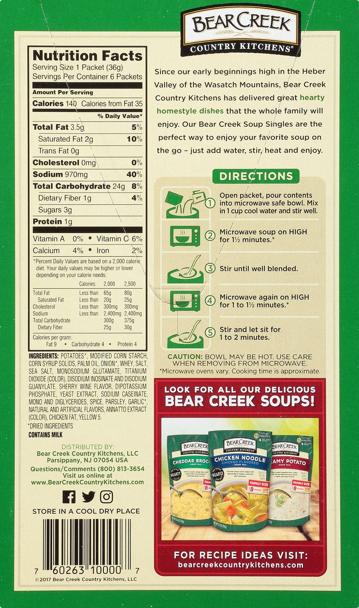 slide 2 of 9, Bear Creek Country Kitchens Creamy Potato Microwavable Singles Soup Mix, 6 ct; 1.27 oz