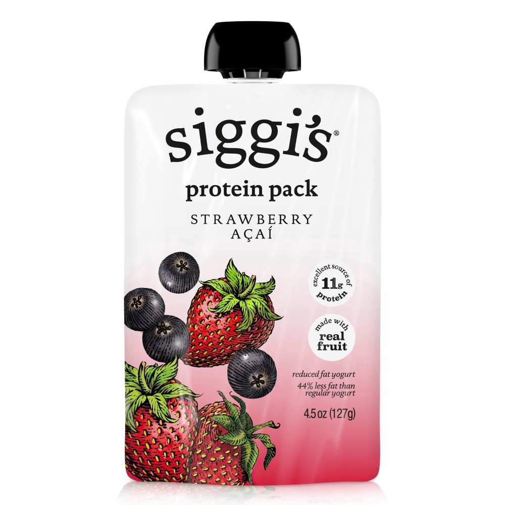 slide 1 of 3, siggi's Reduced Fat Protein Pack, Strawberry Acai, 4.5 oz. Yogurt Pouch, 4.5 oz