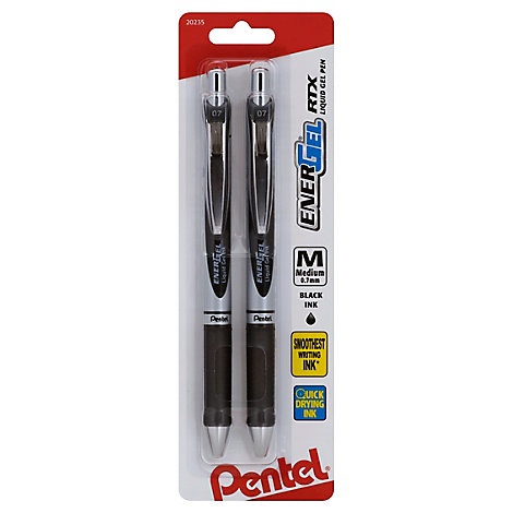 slide 1 of 1, Pentel Energel Liquid Gel Pens Rtx Retractable Medium (0.7 Mm) Black, 2 ct