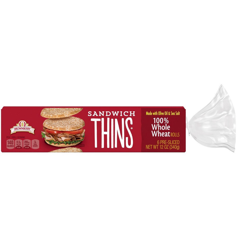 slide 3 of 15, Brownberry 100% Whole Wheat Sandwich Thins, 6 Rolls, 12 oz, 6 ct