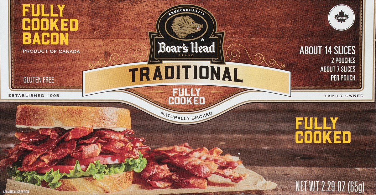 slide 6 of 9, Boar's Head Naturally Smoked Traditional Bacon, Fully Cooked, 2.29 oz
