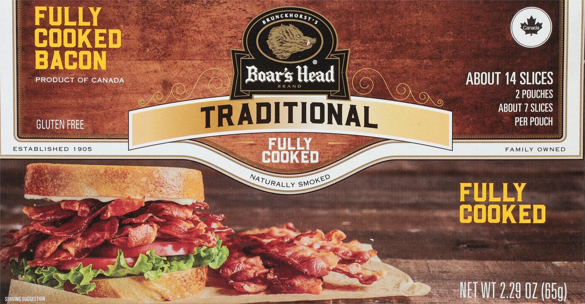 slide 1 of 9, Boar's Head Naturally Smoked Traditional Bacon, Fully Cooked, 2.29 oz