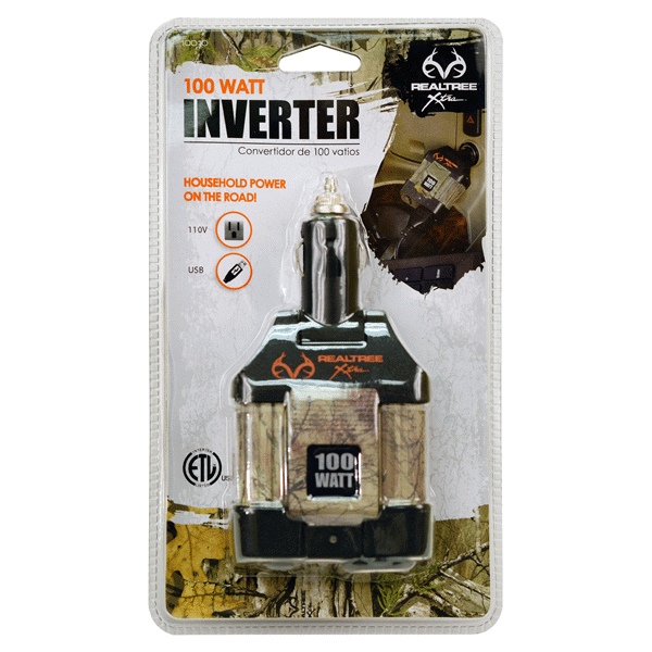 slide 1 of 1, Realtree 100 Watt 110V-Direct Plug in Power Inverter with USB, 1 ct