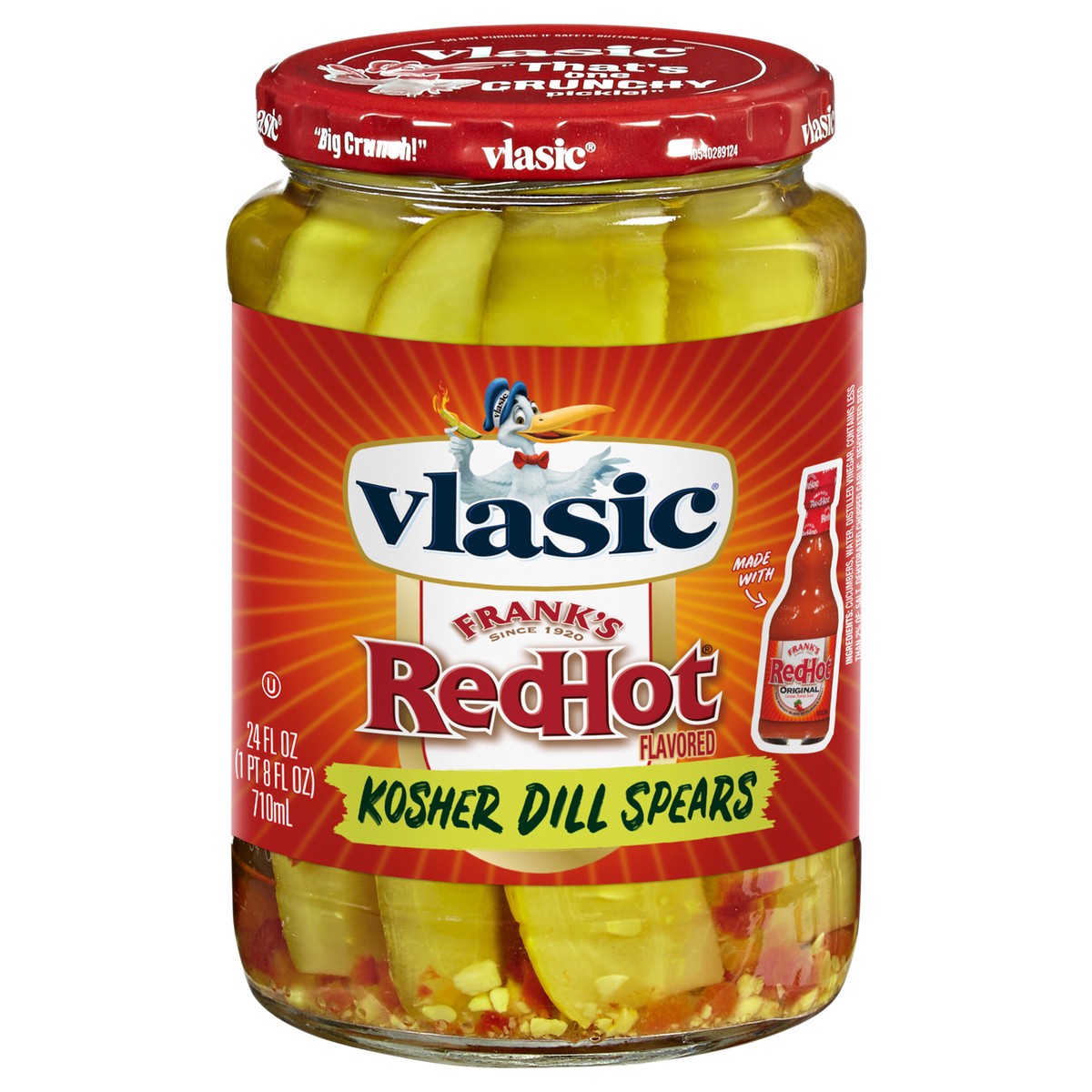 slide 1 of 5, Vlasic Frank's RedHot Original Cayenne Pepper Sauce Flavored Kosher Dill Pickle Spears, 24 oz., 24 fl oz