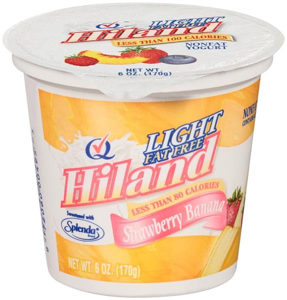 slide 1 of 1, Hiland Dairy Light Fat Free Strawberry Banana Yogurt, 6 oz