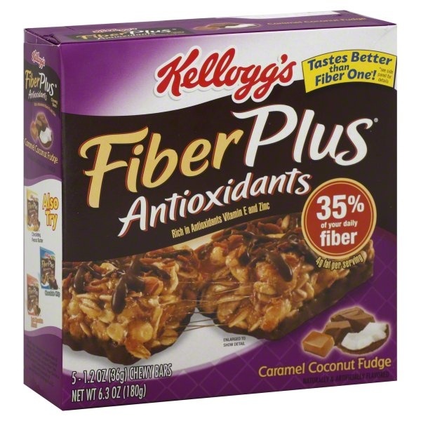 slide 1 of 6, Kellogg's Fiberplus Antioxidants Caramel Coconut Fudge Chewy Bars, 5 ct; 6.3 oz