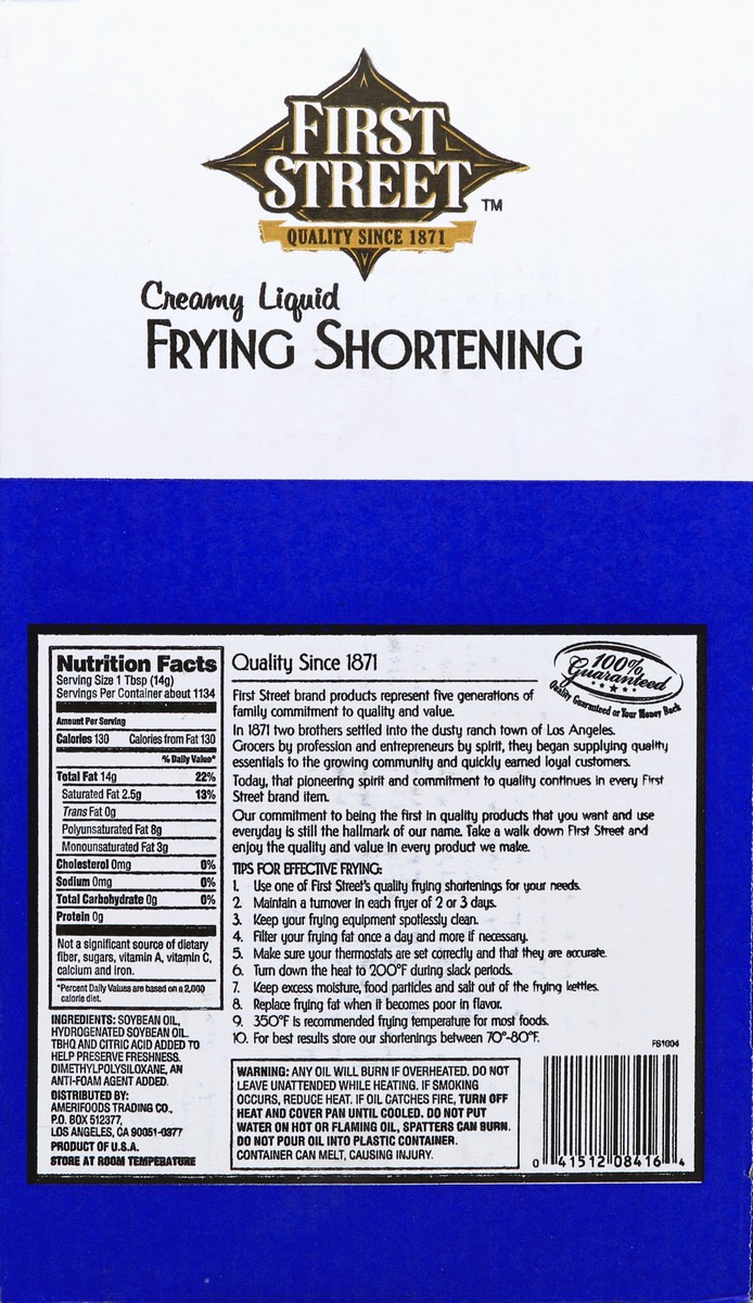 slide 3 of 6, First Street Creamy Liquid Frying Shortening, 35 lb