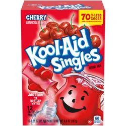 Kool-Aid Singles Drink Mix, 12 Packets, for Convenient On-the-Go Flavorful Refreshment, Cherry artificial flavor, 6.6 oz