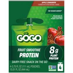 Gogo Apple Cinnamon Fruit Smoothie On The Go Pouches , 8g Plant Protein, 3.75 Oz (4 Pack)