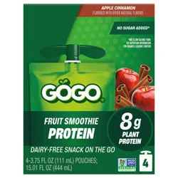 Gogo Apple Cinnamon Fruit Smoothie On The Go Pouches , 8g Plant Protein, 3.75 Oz (4 Pack)