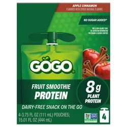 Gogo Apple Cinnamon Fruit Smoothie On The Go Pouches , 8g Plant Protein, 3.75 Oz (4 Pack)