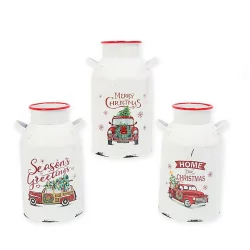 Gerson International 13.75-Inch Decorative Holiday Metal Milk Can Set