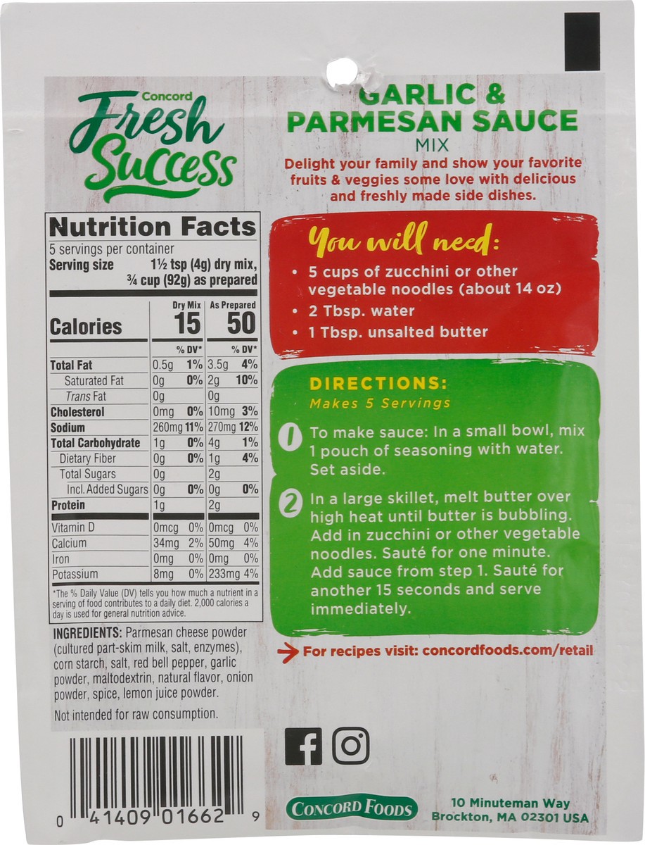 slide 11 of 12, Concord Foods Fresh Success Garlic & Parmesan Sauce Mix 0.72 oz, 0.72 oz