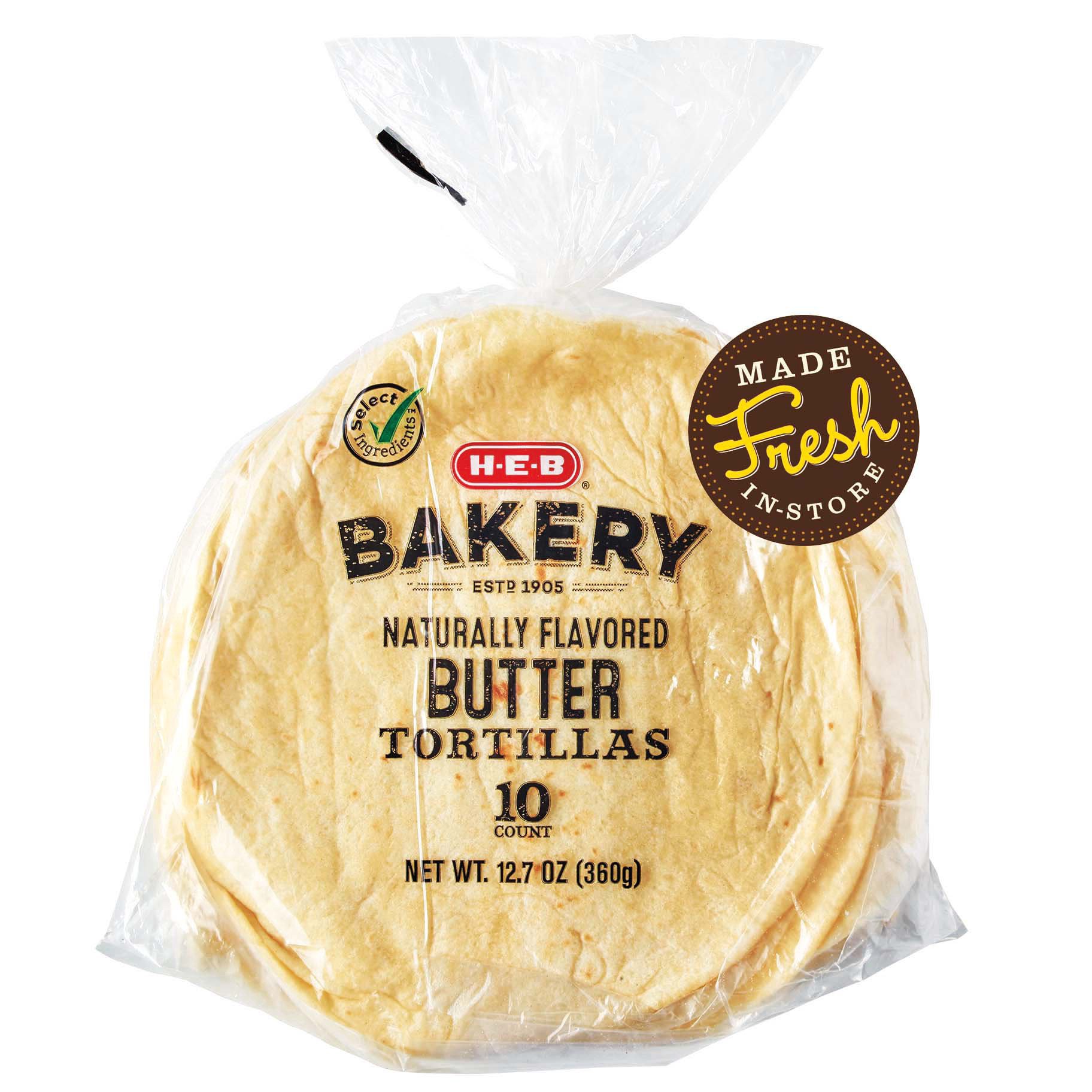 slide 1 of 1, H-E-B Bakery Butter Flour Tortillas, 10 ct