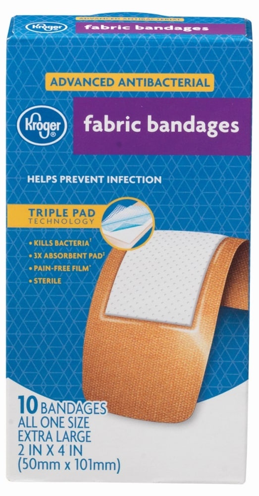 slide 1 of 1, Kroger Extra Large Advanced Antibacterial Fabric Bandages, 10 ct