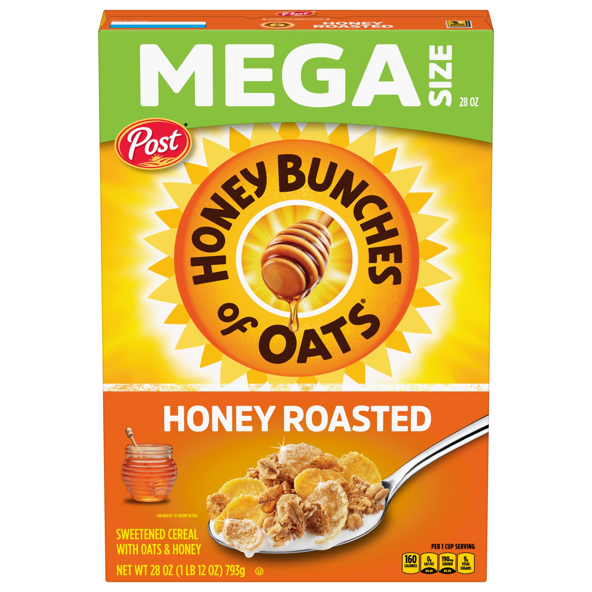 slide 2 of 5, Post Honey Bunches of Oats Honey Roasted, Heart Healthy, Low Fat, made with Whole Grain Cereal, 28 Ounce, 28 oz