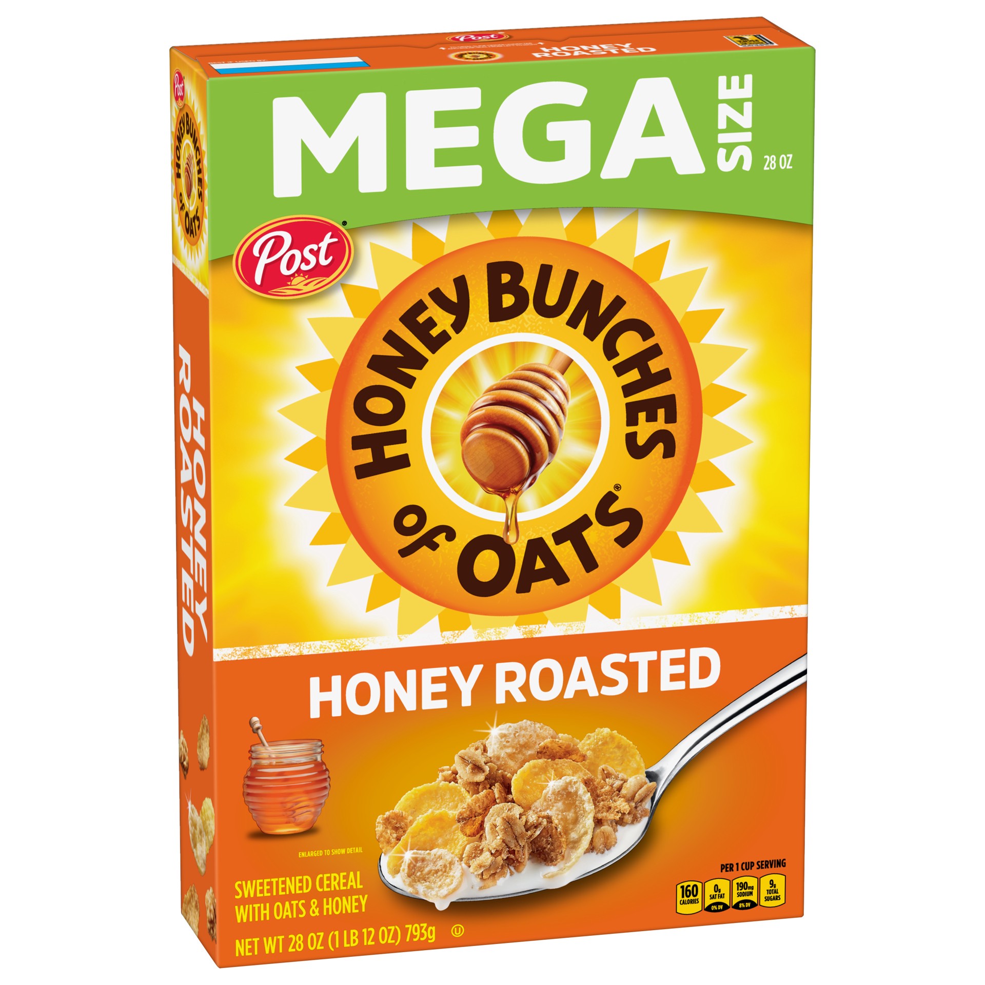 slide 5 of 5, Post Honey Bunches of Oats Honey Roasted, Heart Healthy, Low Fat, made with Whole Grain Cereal, 28 Ounce, 28 oz