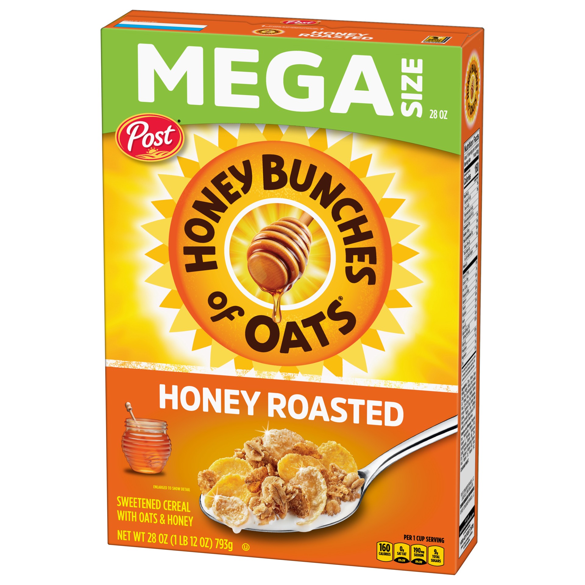 slide 3 of 5, Post Honey Bunches of Oats Honey Roasted, Heart Healthy, Low Fat, made with Whole Grain Cereal, 28 Ounce, 28 oz