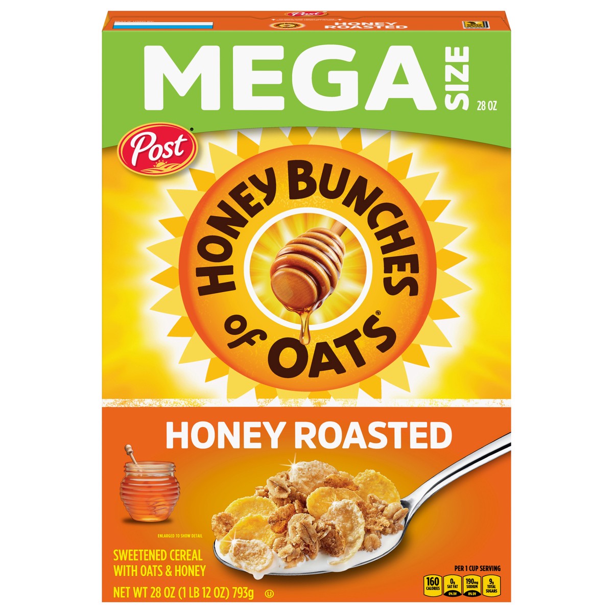 slide 1 of 5, Post Honey Bunches of Oats Honey Roasted, Heart Healthy, Low Fat, made with Whole Grain Cereal, 28 Ounce, 28 oz
