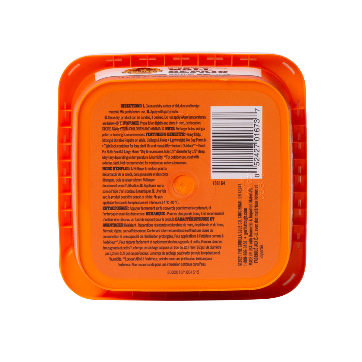 slide 5 of 6, Gorilla Wall Repair White Interior/Exterior Spackling 8 Ounce(s) Kit, 8 fl oz; 236 ml