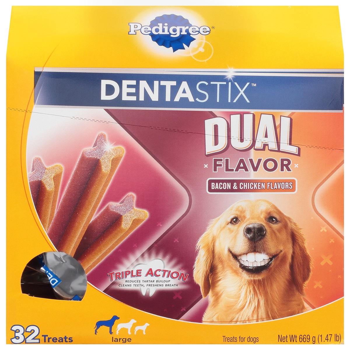 slide 1 of 17, Pedigree DentaStix Large Dual Flavor Bacon & Chicken Treats for Dogs 32 ea, 32 ct