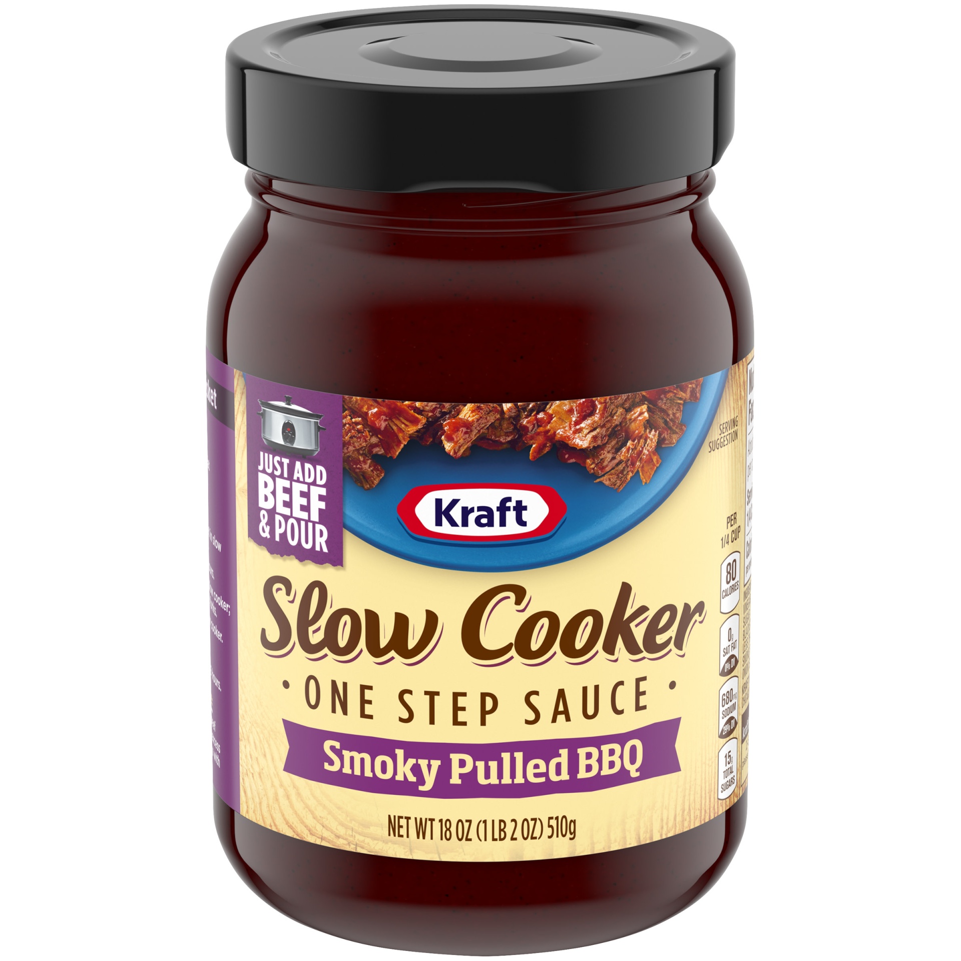 slide 1 of 6, Kraft Slow Cooker Smoky Pulled BBQ One Step Sauce Jar, 18.5 fo