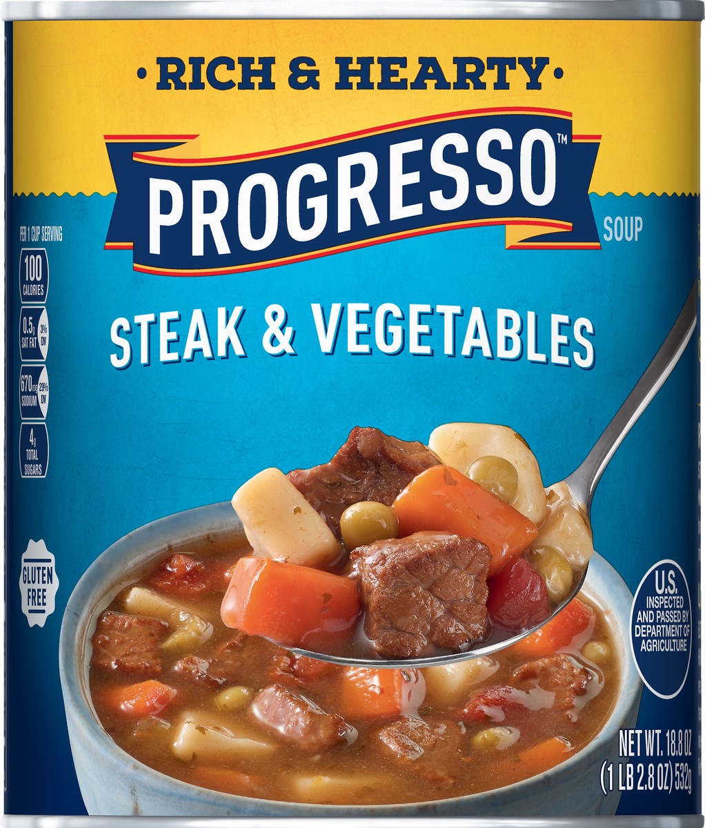 slide 10 of 10, Progresso Rich & Hearty, Steak & Vegetables Canned Soup, Gluten Free, 18.8 oz., 18.8 oz