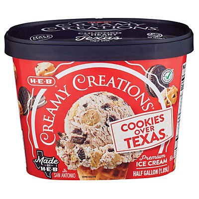 slide 1 of 1, H-E-B Creamy Creations Cookies Over Texas Ice Cream, 1/2 gal