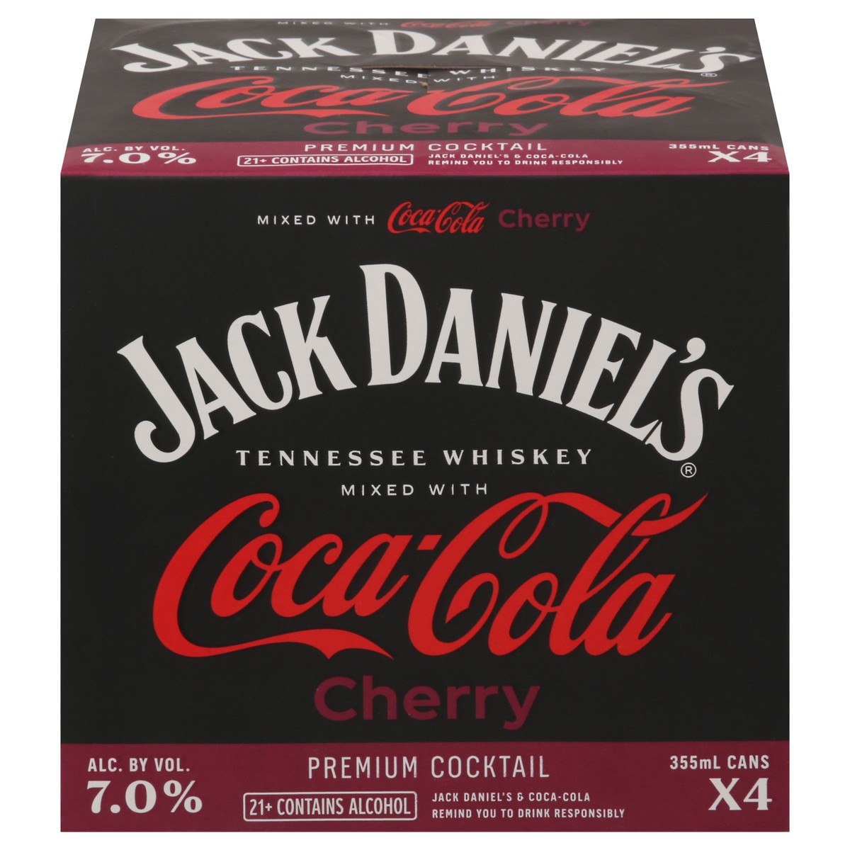 slide 1 of 3, Jack Daniel's Cherry Tennessee Whiskey 4 - 355 ml Cans, 4 ct