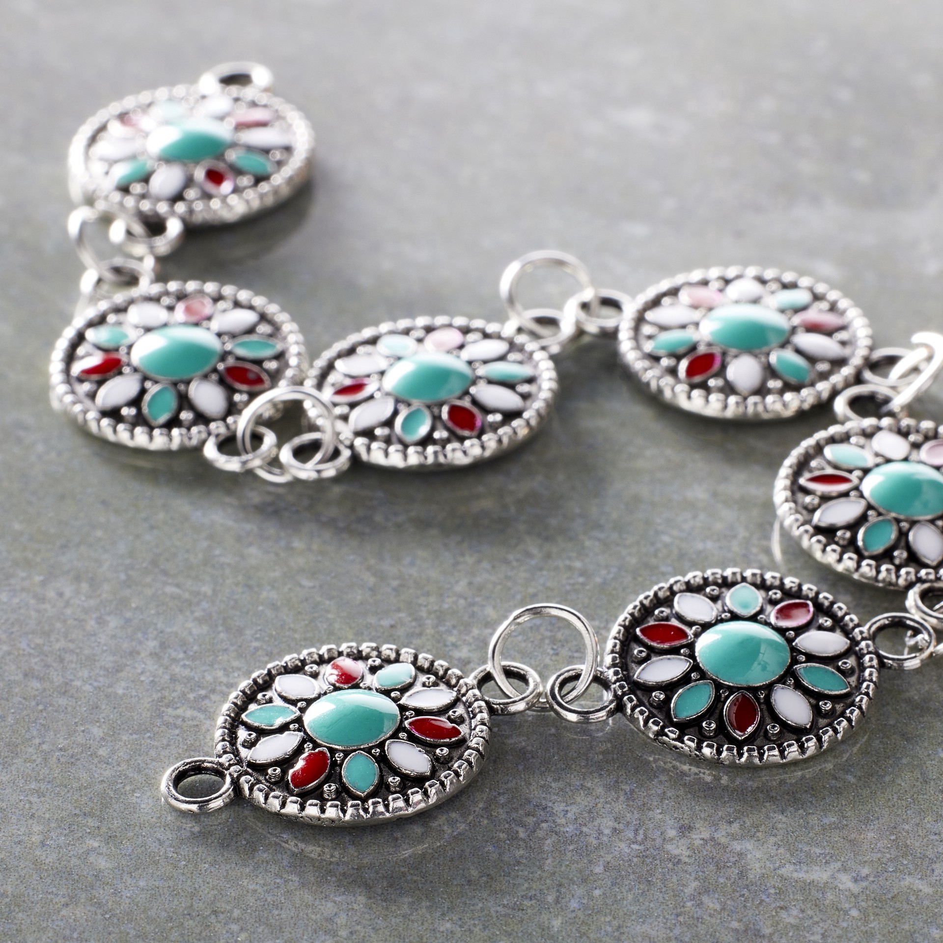 slide 3 of 3, Turquoise Flower Enamel Metal Connectors, 15mm By Bead Landing, 15mm