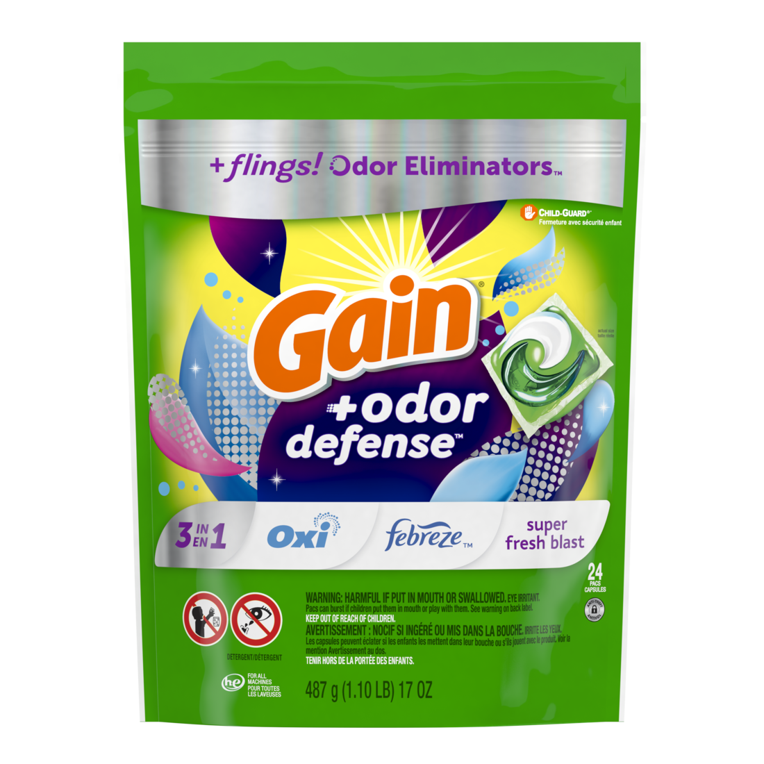 slide 1 of 1, Gain Plus Odor Defense Gain Fireworks Super Fres, 24 ct