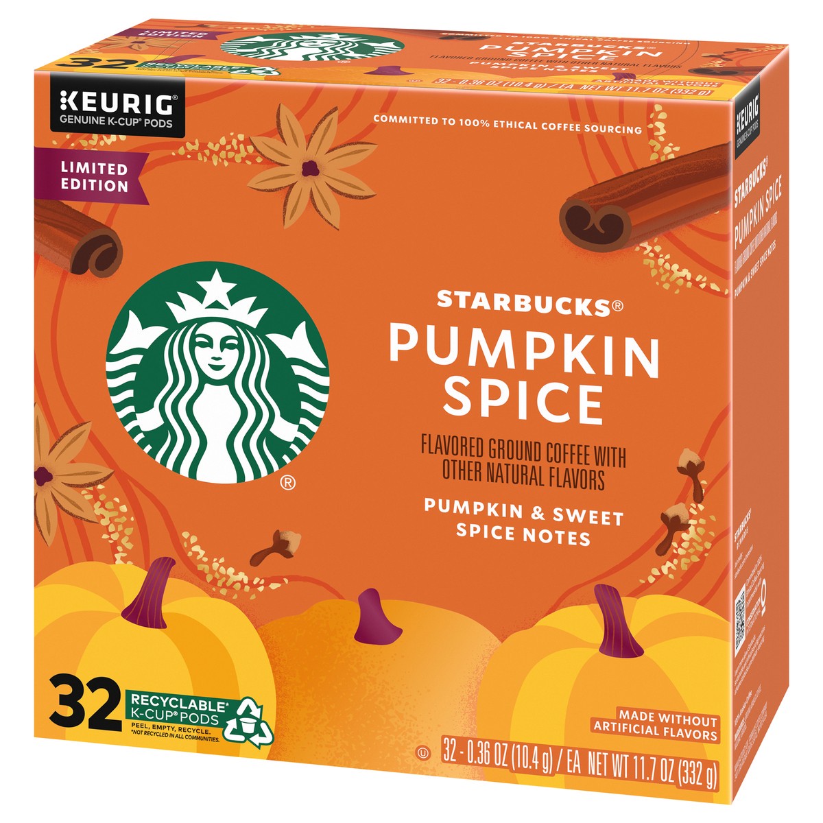 slide 5 of 9, Starbucks K-Cup Coffee Pods, Pumpkin Spice Naturally Flavored Coffee for Keurig Coffee Makers, 100% Arabica, Limited Edition, 1 Box (32 Pods), 11.7 oz