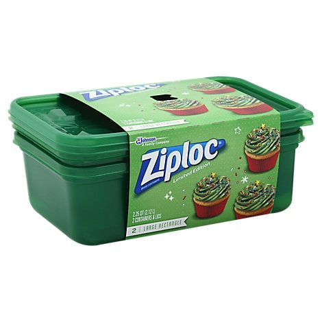 Ziploc® One Press Seal Holiday Green Large Rectangle Containers 2 ct Sleeve, Plastic Bags