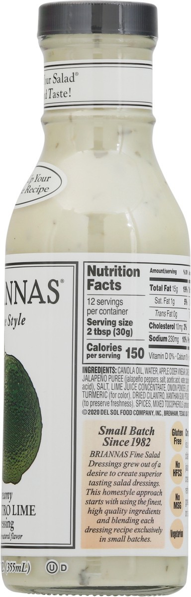 slide 3 of 9, Briannas Home Style Creamy Cilantro Lime Dressing 12 fl oz, 12 fl oz