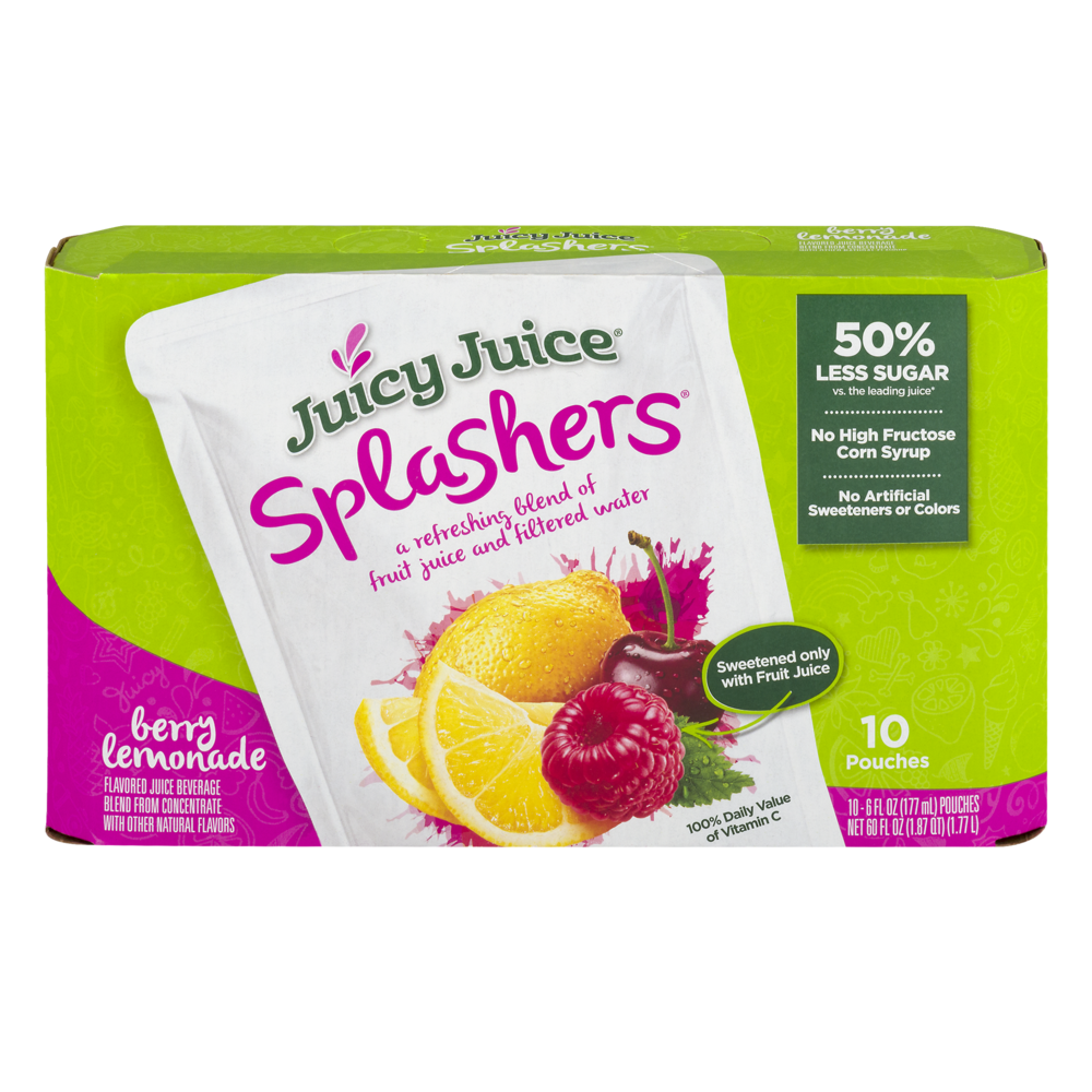 slide 1 of 6, Juicy Juice Splashers Berry Lemonade Flavored Juice Beverage - 10 ct; 6 fl oz, 10 ct; 6 fl oz