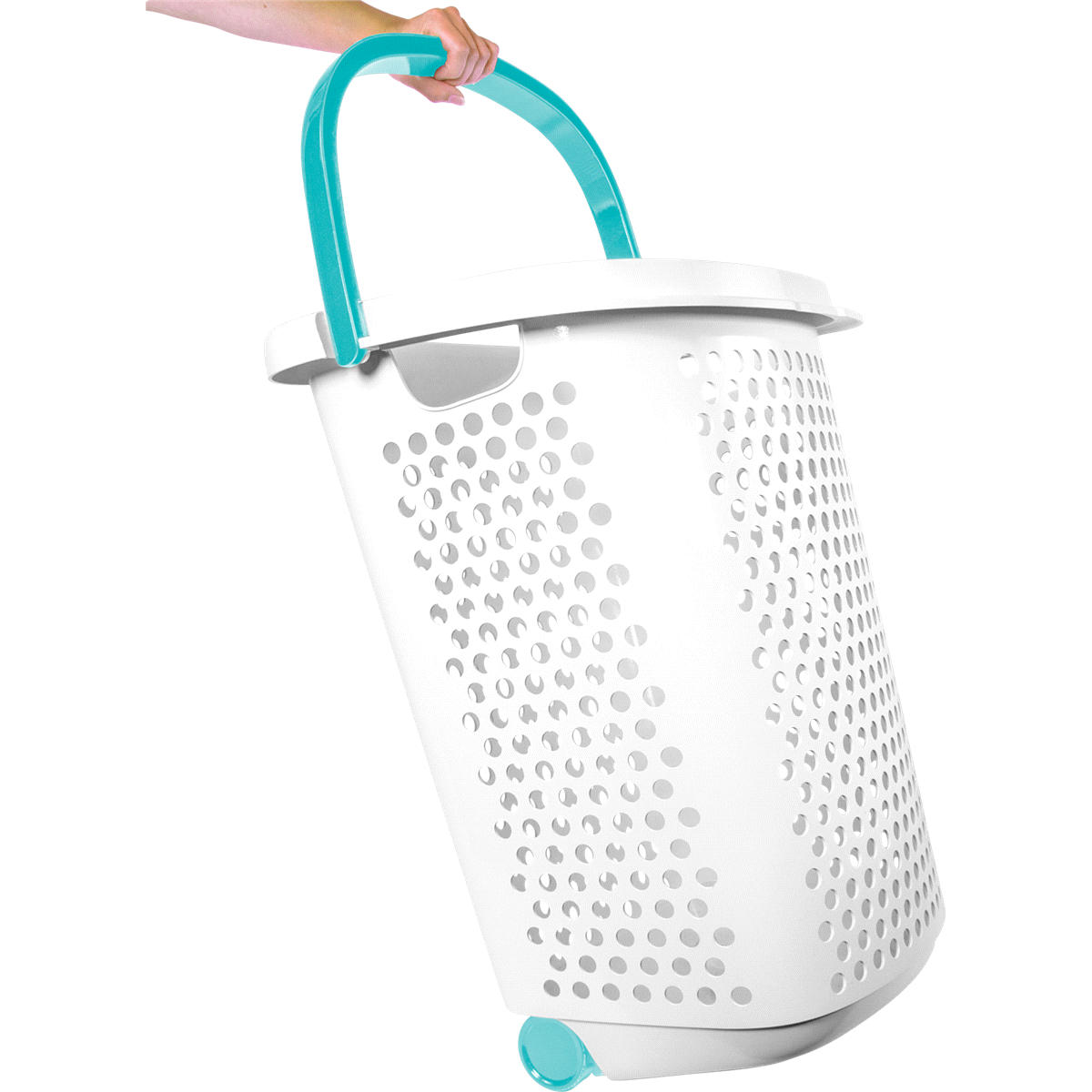 slide 2 of 4, Home Logic Rolling Laundry Hamper - White With Teal Handle, 1 ct
