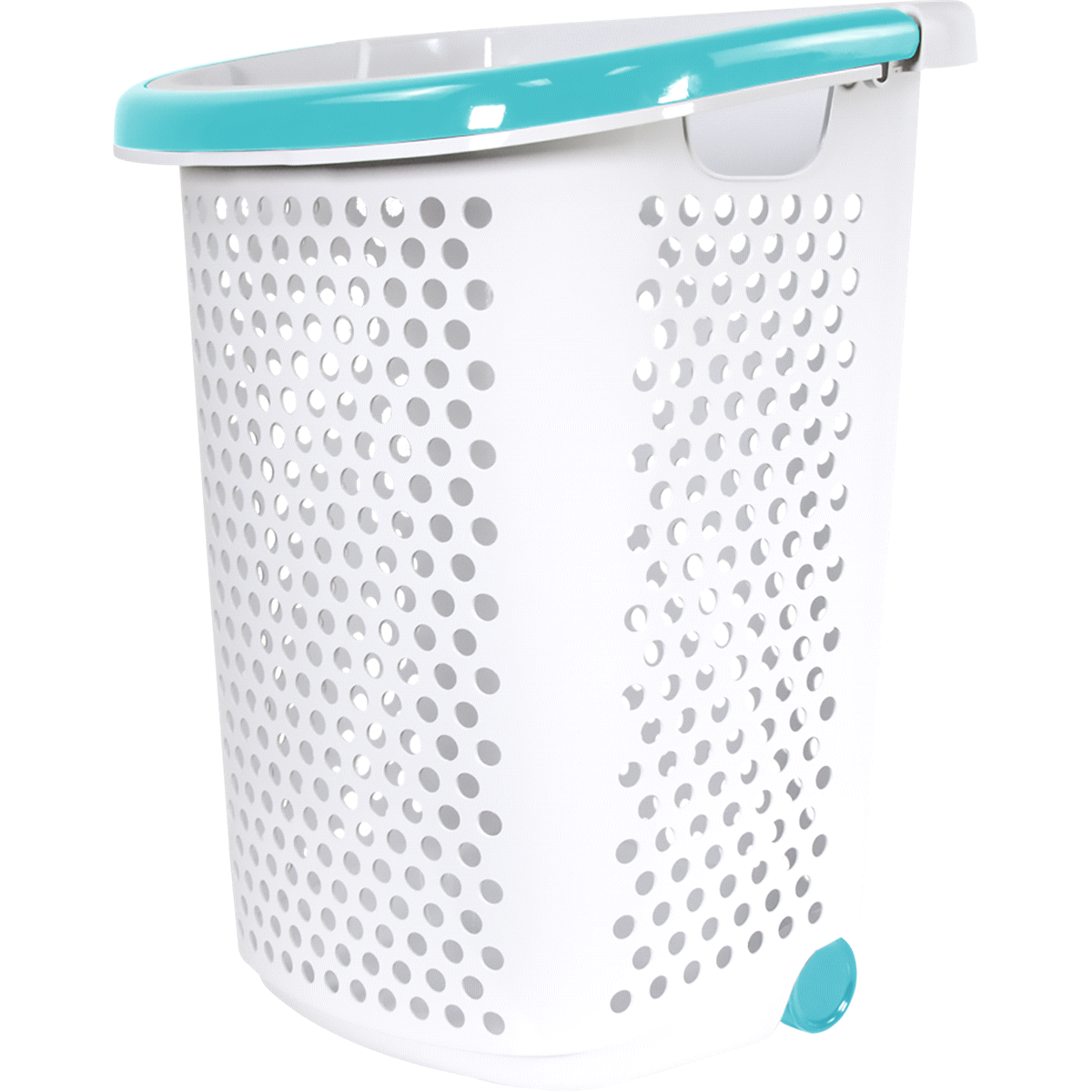 slide 1 of 4, Home Logic Rolling Laundry Hamper - White With Teal Handle, 1 ct
